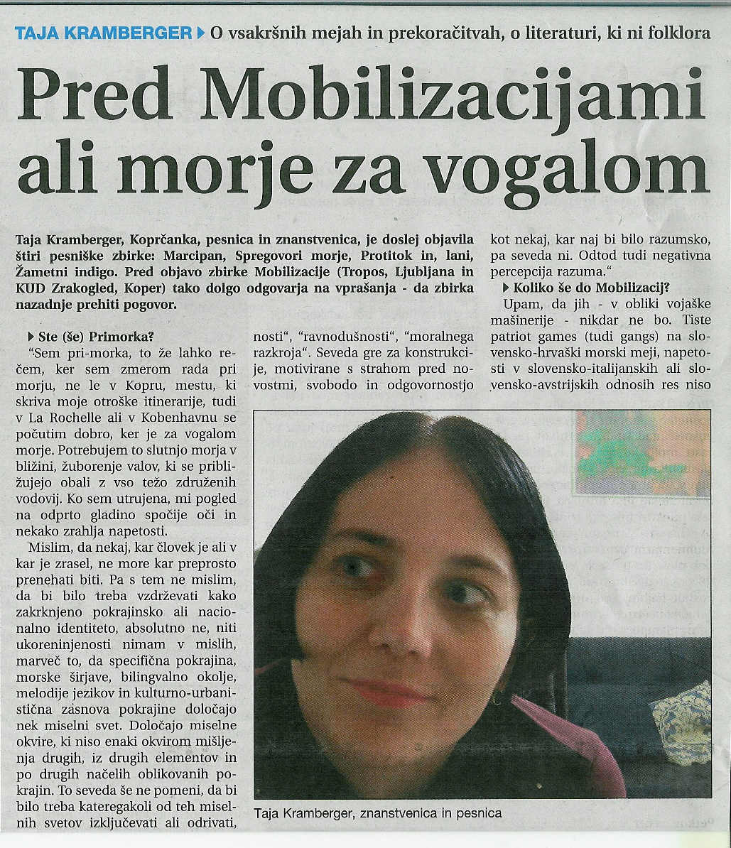 2005: <b>Taja Kramberger</b>, “Pred Mobilizacijami ali morje za vogalom” (vprašanja <b>...</b> - 1-del-pn2005